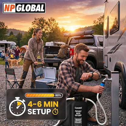 RV Water Softener Portable - 16,000 Grain, 3/4" GHT Fittings, Convenient Water Softener for RVs, Trailers, Boats, Mobile Car Washing, Pressure Washing