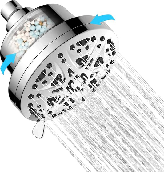 FS801 Filtered Shower head for Hard Water, Water Softener Showerhead with Shower Filter, High Pressure, Improves Skin & Hair, Chrome Finish