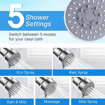 High Pressure Hard Water Shower Head Filter with Replaceable Cartridge, 20 Stage Water Softener Showerhead to Remove Chlorine and Fluoride, 5 Spray Modes for Hair and Skin Protection