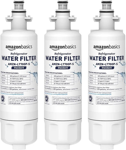 Amazon Basics Replacement LG LT1000P Refrigerator Water Filter, NSF Certified, Reduces Chlorine, 3-Pack