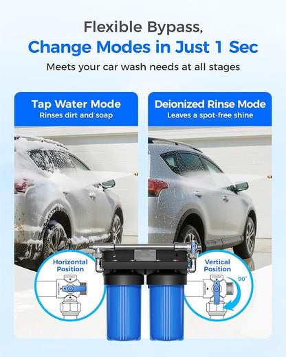Waterdrop CWE Spotless Water System for Car Wash, Deionized Water System | Resin Water Deionizer, Spot Free Rinse for Cars, RVs, Motorcycles & Boats, with Bypass Valve, 10 Inch