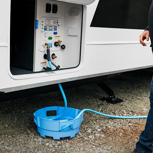 Camco Tastepure RV Freshwater Kit - Includes Tastepure RV Water Filter, Flexible Hose Protector, EvoFlex 25' Drinking Water Hose, Brass RV Water Pressure Regulator & Carrying Basket (20160)