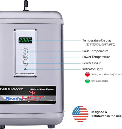 Ready Hot 41-RH-300-F560-BN Instant Hot Water Dispenser System, 2.5 Quarts, Digital Display Dual Lever Hot and Cold Water Faucet Brushed Nickel