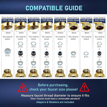 ATQ Sink Faucet Extender Aerator Reduce 99% Lead, Chlorine, 1080° Rotating 2 Modes Spray Attachment for kitchen/Bathroom/Toddlers, 9pcs Filter (Aerator1080 - Bright Gold)
