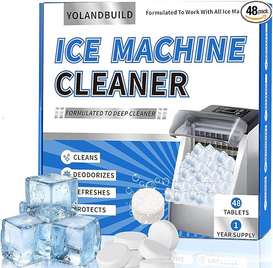 Ice Machine Cleaner Maker Descaler - 48 clean Tablets Compatible with Frigidaire, Opal, GE Profile, Kitchenaid, Nickel Safe Scale Remover for Countertop, Nugget Ice Makers-Odor-Free, Crystal Clear Ice