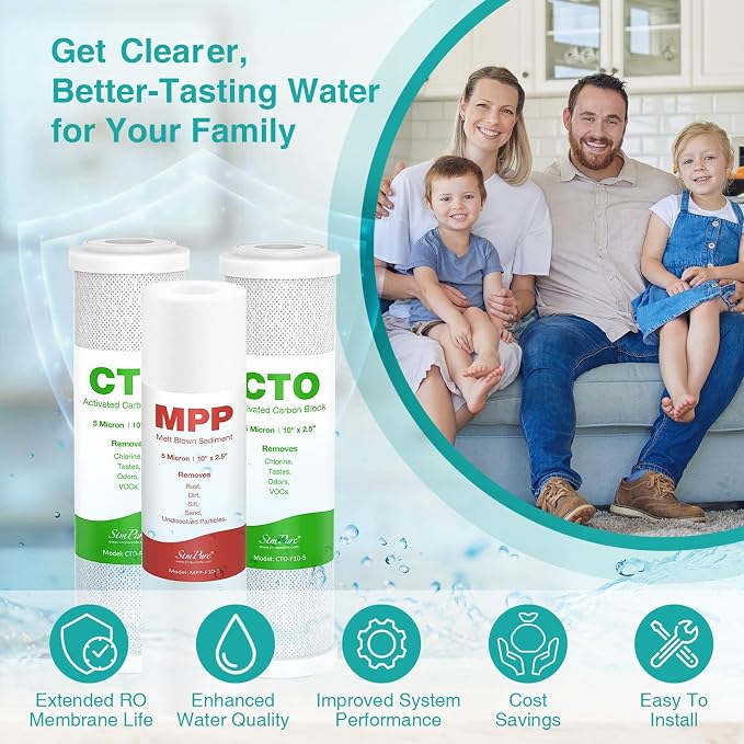 SimPure 1-3 Stage Reverse Osmosis Water Filter Replacement Set, Compatible with APEC Essence & Ultimate Series, Pre-Filter for ROES-50, ROES-PH75, RO-90, RO-PERM & Most 10" Water Filter Systems