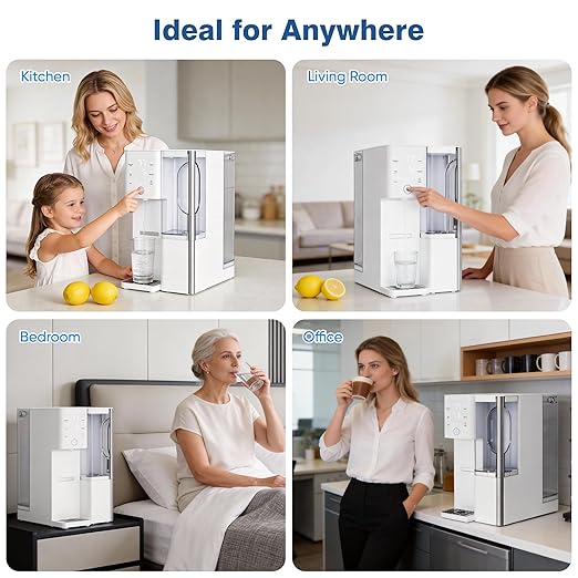 Tanoxo Reverse Osmosis Water Filter Countertop System, 5-Stage RO Filtration, Instant Hot Water with 4 Temperature Settings, BPA-Free, White, for Home Kitchen