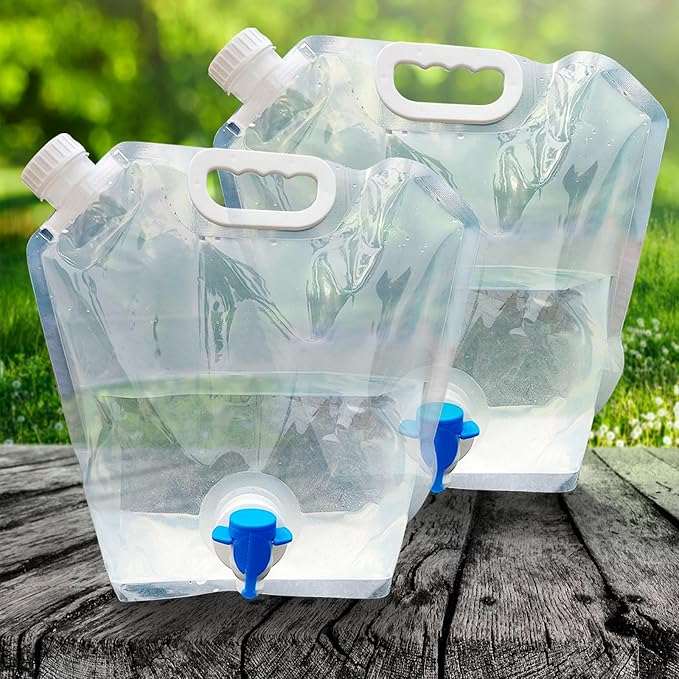 Cooltto Premium Collapsible Water Container Bag, BPA Free Food Grade Clear Plastic Storage Jug, No-Leak Freezable Fold-able Water Bottle for Camping, Hiking, Backpacking, Emergency
