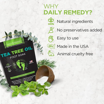 Tea Tree Oil Foot Soak with Epsom Salt - Made in USA - for Toenail irritations, Athletes Foot, Stubborn Foot Odor Scent, Softens Calluses & Soothes Sore Tired Feet - 16 Ounce