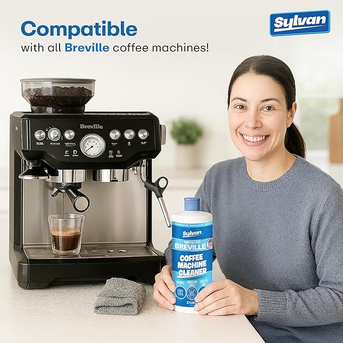 Descaling Solution Compatible with Breville | Free Cleaning Cloth | 12 Month Supply | Made in the USA | Descaling Kit for all Breville Machines | 32 Oz | Coffee Machine Cleaner and Decalcifier