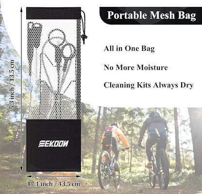 Feekoon Reservoirs Backpack Accessories Hydration Bladder Cleaning Kit with Flexible Long Brush for Hose, Small Bite Valve and Big Brush, Drying Collapsible Bladder Frame, Carrying Pouch