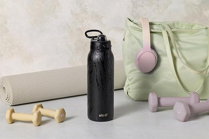 Ello Pop & Fill 22oz Stainless Steel Water Bottle with QuickFill Technology, Double Walled and Vacuum Insulated, Leak Proof Locking Lid, Straw and Chug, Fits Cupholder, Reusable BPA Free, Black Zebra