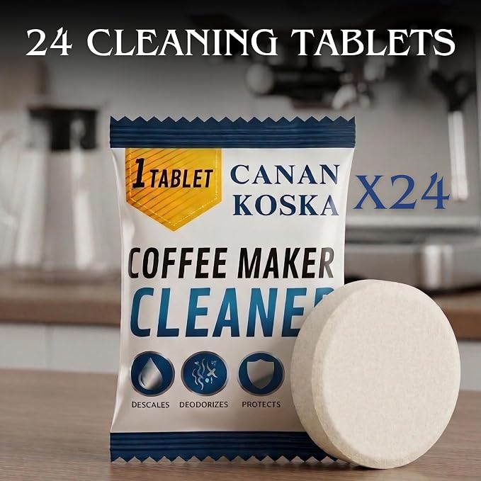 Coffee Machine Descaler Tablets 24 Count – Universal Coffee Maker Cleaner – Removes Limescale, Improves Taste & Performance – Compatible with Most Machines