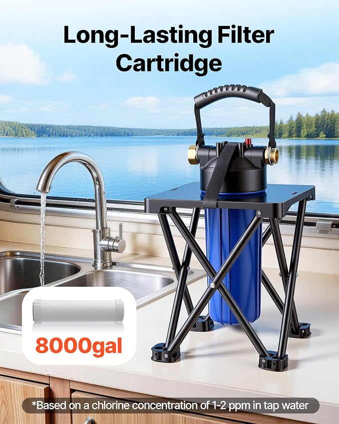 VEVOR RV Water Filter System for Campers, RVs & Travel Trailers, 2.5 x 10 in 5-Micron Filter with Cartridge & Bracket, Reduces Sediment, Chlorine, Bad Taste & Odors