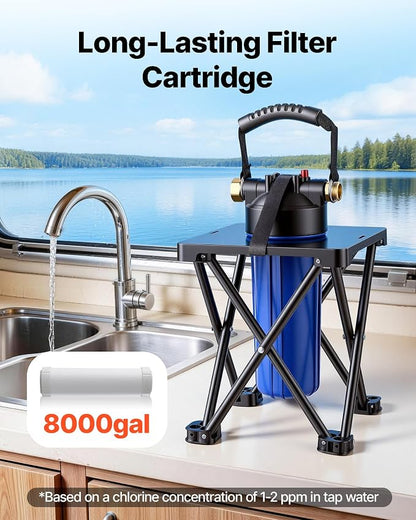 VEVOR RV Water Filter System for Campers, RVs & Travel Trailers, 2.5 x 10 in 5-Micron Filter with Cartridge & Bracket, Reduces Sediment, Chlorine, Bad Taste & Odors