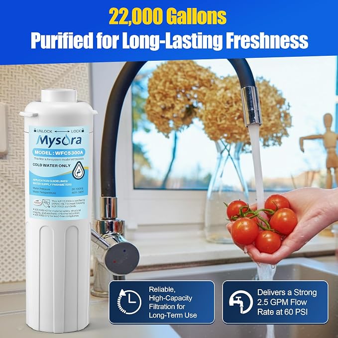 Under Sink Water Filter Replacement Compatible with PUREPLUS WFC5300A, 3 Years or 22000 Gallons Ultra Long Life, Under Sink Water Filtration for Kitchen & RV, Reduces Lead, Chlorine, Bad Taste