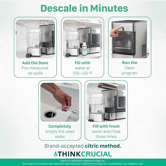 Think Crucial Up to 15 cleans SUPER Concentrate for GE Profile Opal® Ice Maker Descaler – 6 oz - Clean Mode Ready – Unscented, Hot-Water Mix – Multiple Uses per Bottle