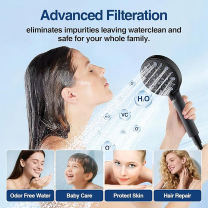 Filtered Shower Head with Handheld, 8 Spray Mode High Pressure Showerhead with Filters, Detachable shower head, Water Softener Filters for Hard Water, Remove Chlorine(N8HS702MB-NA)