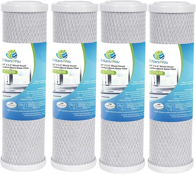 CFS - Carbon Block Water Filter Cartridge - Compatible with WCBCS975RV Model - 10" x 2.5" Whole House Replacement Filter – 4 Pack