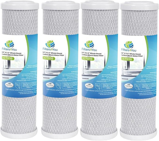 CFS - Carbon Block Water Filter Cartridge - Compatible with WCBCS975RV Model - 10" x 2.5" Whole House Replacement Filter – 4 Pack