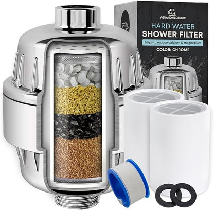 AquaHomeGroup Shower Head Filter (1 Cartridges Included) – High-Pressure Shower Filter for Particle Build up & Residue Reduction – 5 Stage Filtration with Resin, Carbon & KDF – Universal Fit