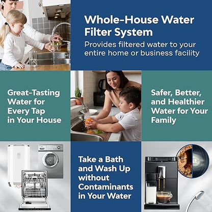 APPLIED MEMBRANES INC 2-Stage Whole-House Water Filter System with 4.5x20-Inch Sediment and Carbon-Block Filters, Removes Sediment, Chlorine, Chloramine, Chemicals, Taste, and Odor