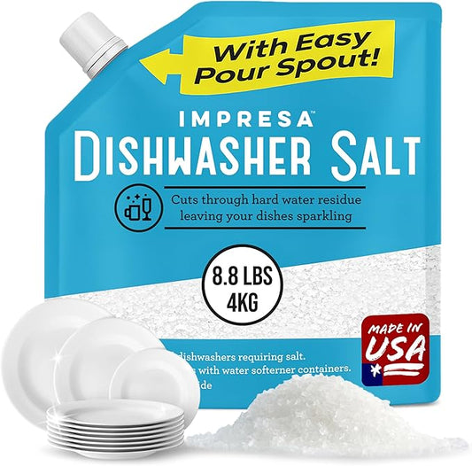 Dishwasher Water Softener Salt 8.8 LB – Pure, Coarse Grain Salt for Bosch, Miele, Whirlpool, Thermador & More – Eliminates Limescale, Spots & Residue – Vegan, Made in USA