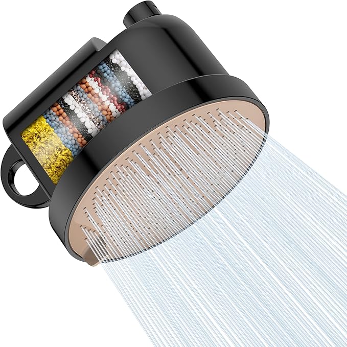 NSF Certified Filtered Shower Head - 5 Settings High Pressure Rain Shower Head for Hard Water Softener - Easy Install & Replace - Bathroom Showerhead to Remove Chlorine & Heavy Metals (Matte Black)