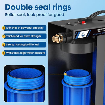 RV Water Filter System,0.01 Micron Camper Water Filter System, 5-Stage RV Water Filtration System Reduces Sediments, Chlorine, Vocs, Heavy Metals, Odors for Travel Trailers, Boats, 1" Inlet/Outlet