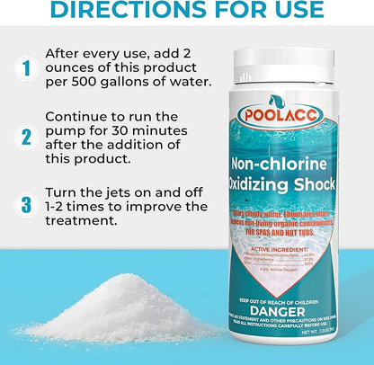 Non-Chlorine Spa Shock for Hot Tub -2.2 lbs×8 Packs, Chlorine-Free Shock Oxidizer Treatment for Hot Tubs, Spas and Swimming Pools, Fast Acting Oxidizing Shock for Crystal Clear Water, 17.6 lbs