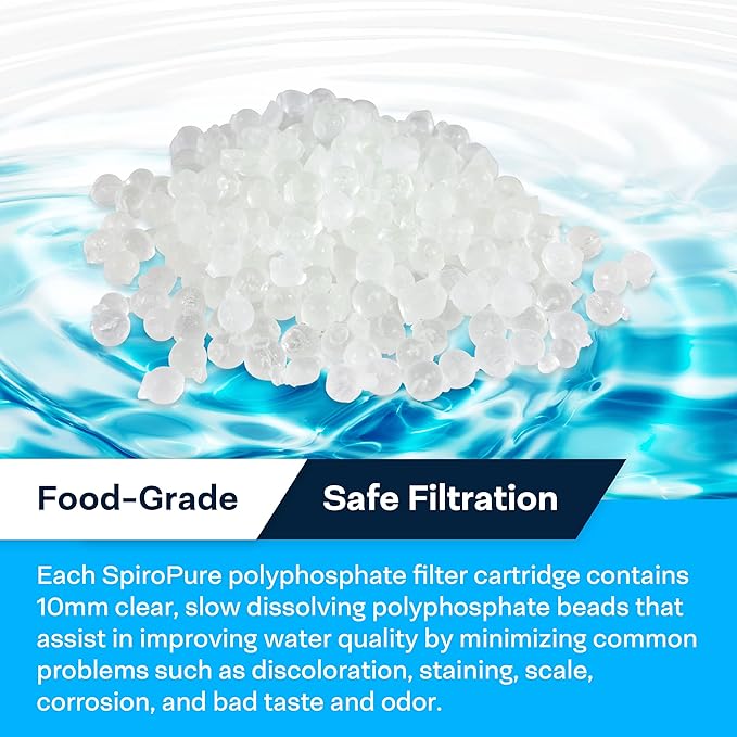 SpiroPure 10x2.5 Polyphosphate Water Filter, Anti-Scale Filter 10 Inch, Hard Water Filter, Scale Inhibitor, Salt Free Water Softener for Shower, Sink, & Whole House