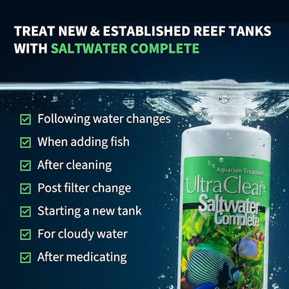 Saltwater Complete – Live Nitrifying Bacteria Blend for Saltwater & Reef Aquariums - Instant Cycle Marine Tank Starter - Removes Ammonia Nitrite - Clarifier - Safe for Fish Coral Invertebrates - 12oz