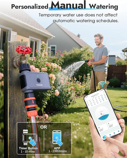 Insoma WiFi Sprinkler Timer, Water Timer for Garden, Smart Hose Timers with Hub Support 2.4GHz WiFi & Bluetooth, Rain Delay & Manual Watering, App/Voice Control Work with Alexa & Google Assistant