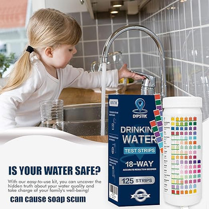 All-New 18 in1 Drinking Water Test Kit-125 Water Quality Test Strips for Well Tap Test Kit,Water Testing Strips for Home Drinking Water Testing,Hardness,Chlorine, Lead,Iron, Copper,Fluoride