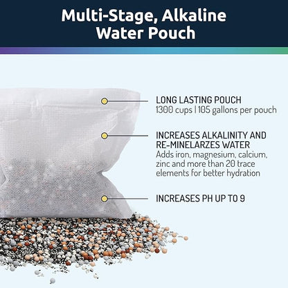 Invigorated Water pH ON-The-GO Alkaline Water Filter Pouch- Portable Alkaline Water Filtration System for Your Bottle, Pitcher, Jug, Container - High pH Water - Long-Life 105 Gallon/400 Litre (1-Pack)