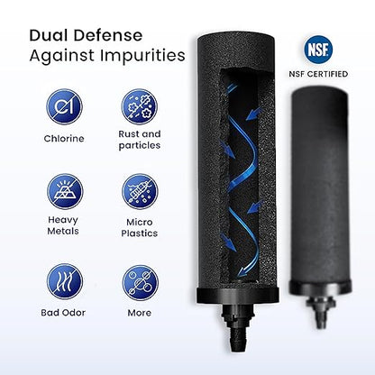 3.25 G Gravity Water Filter | NSF/ANSI 42 & 372 Certified | Gravity-Fed Countertop Stainless Steel Water Filter System | AISI 304 | 2 Carbon Filters & Steel Spigot | No Electricity Required | Portable