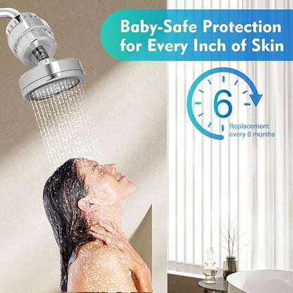 Filtered Shower Head,5 Replaceable Filter Cartridges 20+3 Stage Shower Filter for Hard Water with Vitamin C & E for Healthy Skin & Hair, Removes Chlorine, Heavy Metals & Harmful Substances