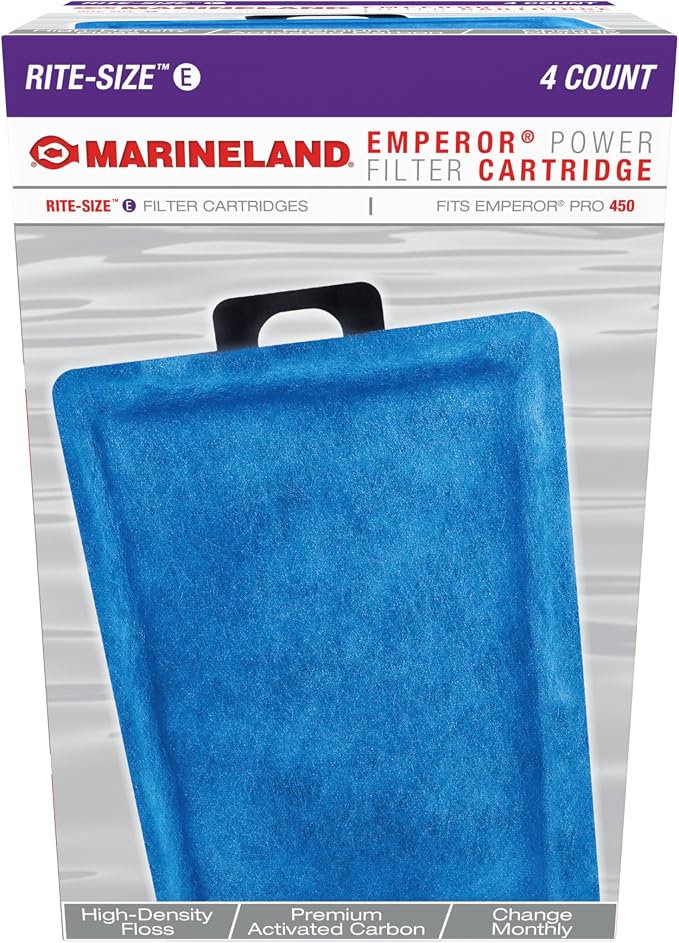 Marineland Emperor Power Filter Cartridge Rite-Size E, 4 Count, Replacement Cartridge For Aquarium Filtration, E - Purple, 4 Count (Pack of 1)