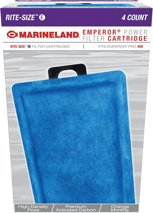 Marineland Emperor Power Filter Cartridge Rite-Size E, 4 Count, Replacement Cartridge For Aquarium Filtration, E - Purple, 4 Count (Pack of 1)