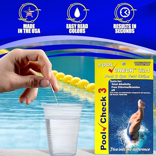 Industrial Test Systems Pool Check 3in1 | 10 Individually Wrapped Test Strips in Pocket Pack | Test Free Chlorine, Alkalinity, & pH | Ideal for Public Pools & Waterparks