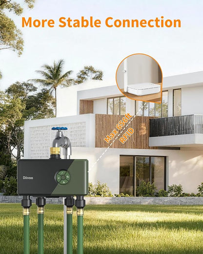 Diivoo WiFi Water Timer for Garden Hose, 4 Zone Smart Sprinkler Timer with Brass Inlet, Ethernet & 2.4GHz WiFi Connection, Compatible with Alexa/Google, 24 Irrigation Plans & Rain Delay Mode for Lawns