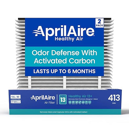 AprilAire 413CBN Replacement Filter for AprilAire Whole House Air Purifiers - MERV 13 with Carbon, Healthy Home Allergy + Odor Reduction, 16x25x4 Air Filter (Pack of 2)