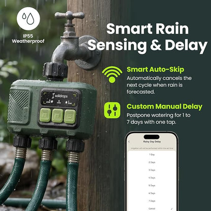 WiFi Water Timer Smart Irrigation Controller with Gateway | 984ft RF range, 8-month battery life, weather delay, OTA updates, AES-128 security, and supports up to 64 devices