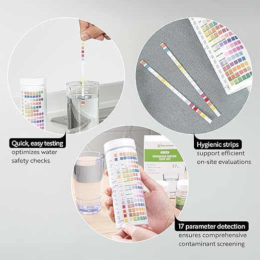 Restaurantware Instant Multiple-Use Water Test Kit 100 Count 17-in-1 Water Test Kit, 2 Bacteria Tests, For Tap & Well Water, Chlorine Testing Strips, Tests For Lead, Bacteria, Hardness, Fluoride