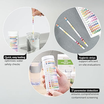 Restaurantware Instant Multiple-Use Water Test Kit 100 Count 17-in-1 Water Test Kit, 2 Bacteria Tests, For Tap & Well Water, Chlorine Testing Strips, Tests For Lead, Bacteria, Hardness, Fluoride