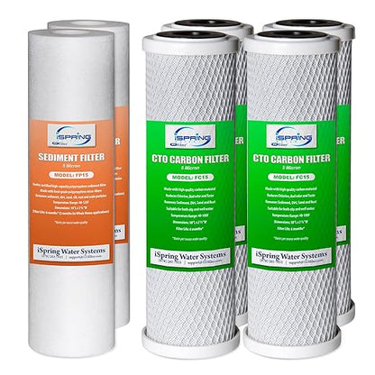 iSpring F6CTO Prefilters for CW31 and Standard Reverse Osmosis RO Water Filter Systems 1-Year Replacement Supply Filter Cartridge Pack Set, No Membrane