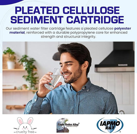 Crystal Quest Pleated Cellulose Sediment Cartridge - 2-7/8” x 20” - 5 Micron Filtration - Durable & Long-Lasting - High Dirt-Holding Capacity - Fits Residential & Commercial Systems