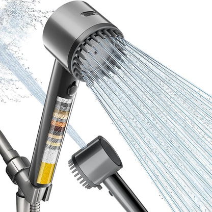 Cobbe Ion Drops Filtered Shower Head with Handheld, High Pressure 5 Spray Mode Showerhead with Filters, Built-in Power Wash for Hard Water - Remove Chlorine - Reduces Dry Itchy Skin, Gray