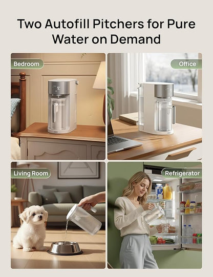 DREO Reverse Osmosis Autofill Water Pitcher, Replacement for DREO RO Water Filter 112 & 113 & 114 & 115, 1.1L Portable Water Pitchers with Smart Sensor for Pure Water, BPA-Free, White