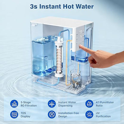 Tanoxo Reverse Osmosis Water Filter Countertop System, 5-Stage RO Filtration, Instant Hot Water with 4 Temperature Settings, BPA-Free, White, for Home Kitchen